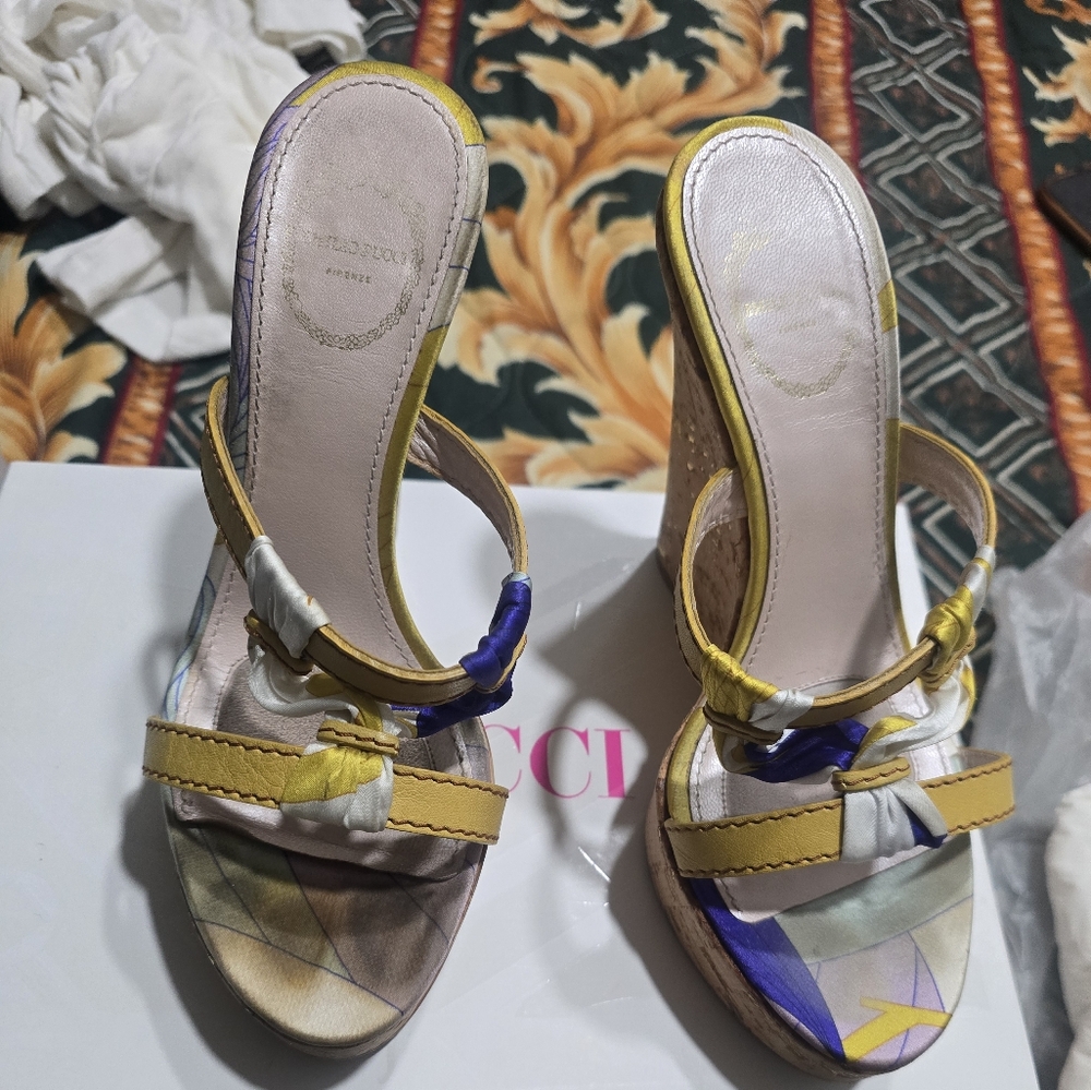 Emilio Pucci Women's Multicolor Sandals with Yellow Straps